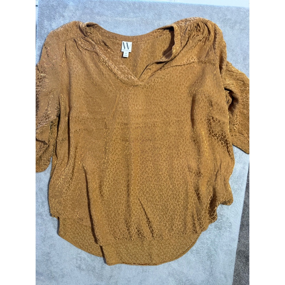 Women's Worthington Gold Leopard V-Neck Blouse Plus Size 2X Animal Print Top